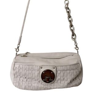 Warm White Leather Woven Mixed Metal Crossbody Bag by Elliott Lucca